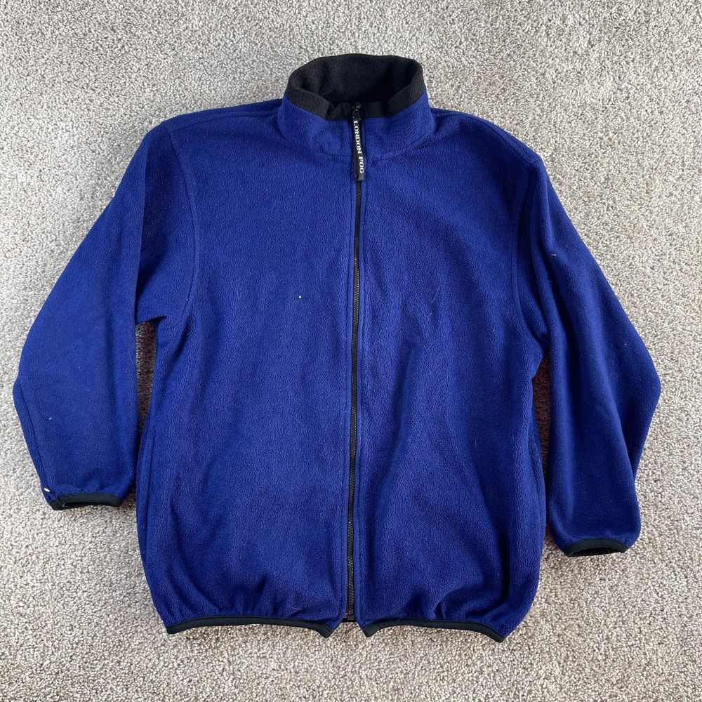 London Fog Jacket Mens Medium Blue Fleece Full Zip Stand Collar Casual Warm